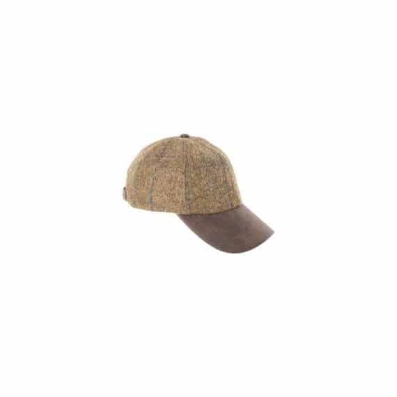 tweed leather peak baseball cap